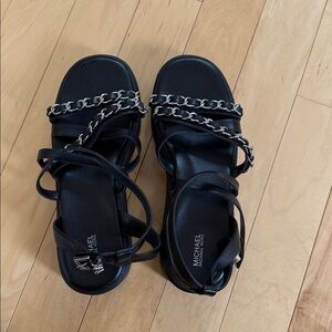 Michael Kors Black Sandals with Silver Chain